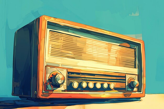 Digital art style illustration of retro radio device