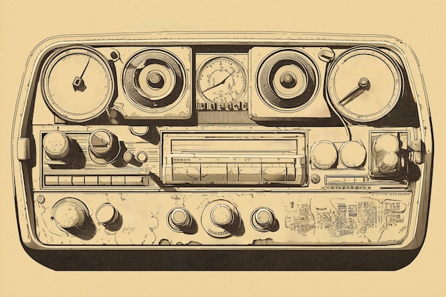 レトロラジオ装置のデジタルアートスタイルのイラスト
