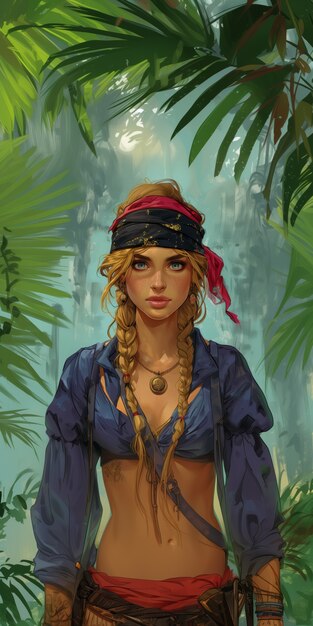 デジタルアートスタイルの海賊キャラクターポートレート