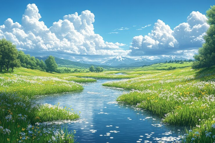 無料Photo デジタルアートスタイルの川と自然風景