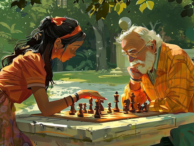 무료 사진 digital art style scene with people playing chess