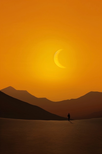Бесплатное фото Пейзаж неба в стиле цифрового искусства с луной