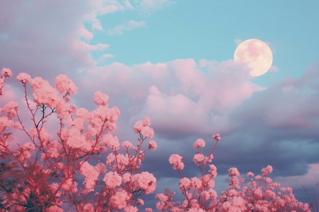 Digital art style sky landscape with moon