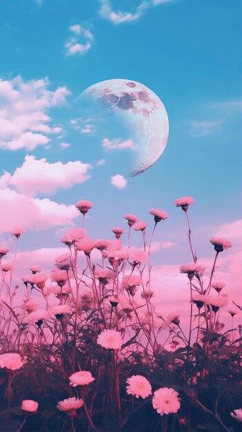 Пейзаж неба в стиле цифрового искусства с луной