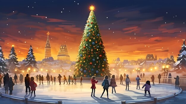 Digital art style traditional christmas scene