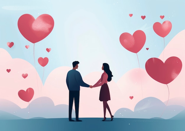 디지털 아트 발렌타인 데이 장면과 사랑에 빠진 커플
