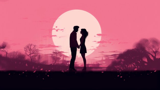 Digital art valentine's day scene with couple in love