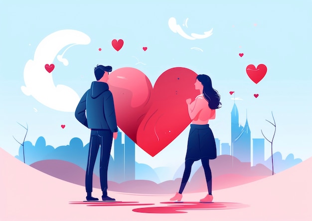 Digital art valentine's day scene with couple in love