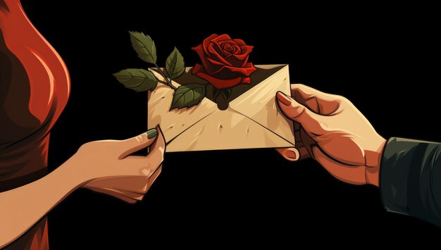 Digital art valentine's day scene with letter and rose