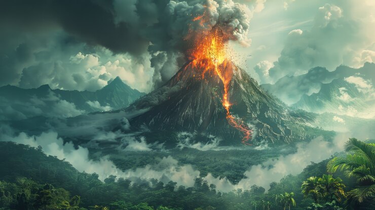 Free Photo digital art volcano illustrated