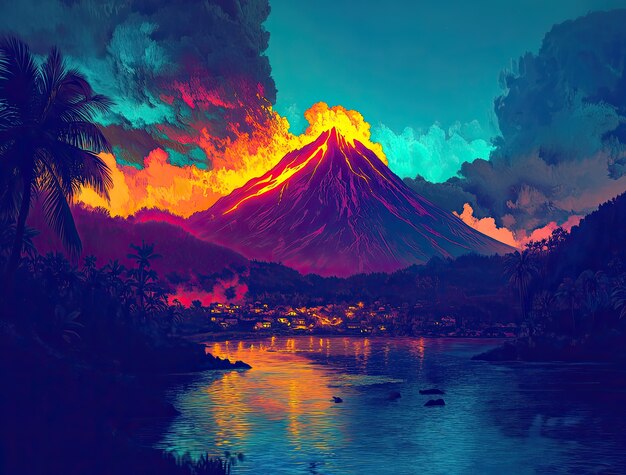 Free Photo digital art volcano  illustration
