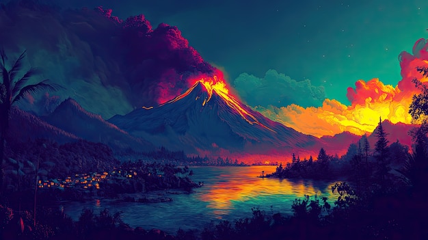 Free Photo digital art volcano  illustration