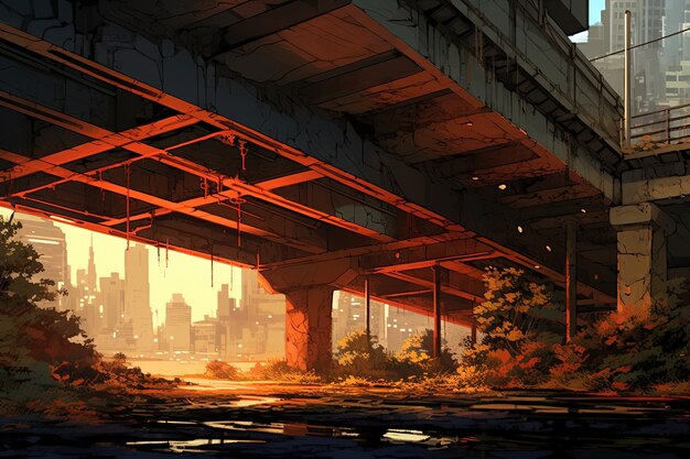 Digital art with urban landscape and architecture