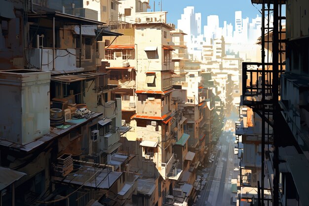 Digital art with urban landscape and architecture