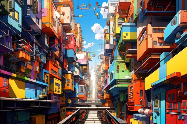 Digital art with urban landscape and architecture