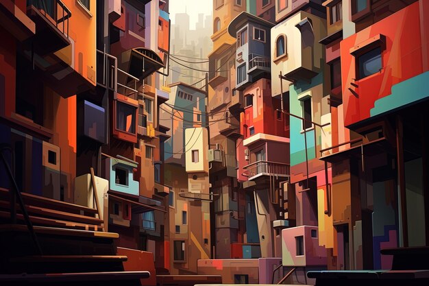 Digital art with urban landscape and architecture