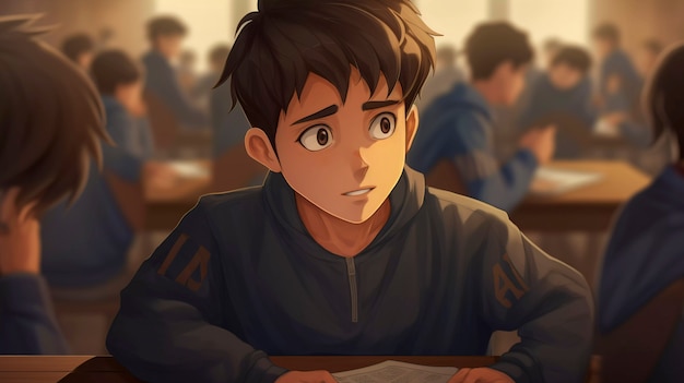 Digital art of young student in school