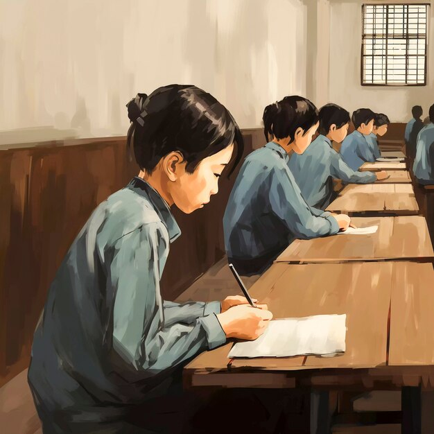 Digital art of young students attending school education