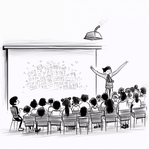 digital art of young students attending school education