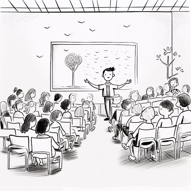 digital art of young students attending school education