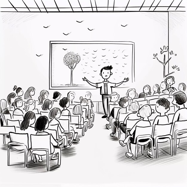 digital art of young students attending school education