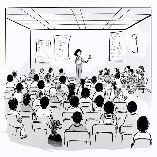 digital art of young students attending school education