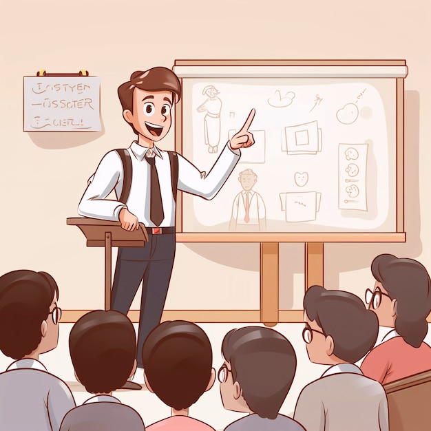 Digital art of young students attending school education