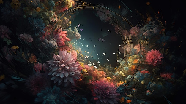 Digital artwork with swirling patterns and flowers generative ai