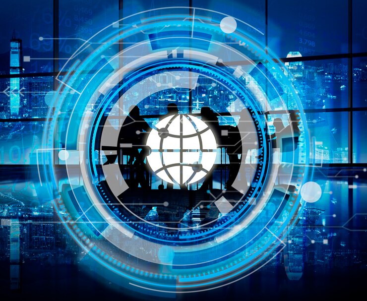 Free Photo digital blue hud interface global concept