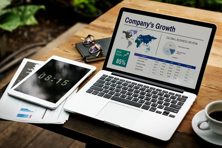 Free Photo digital laptop working global business concept