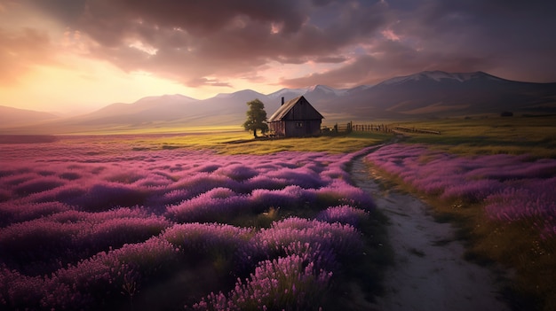 Digital lavender natural landscape