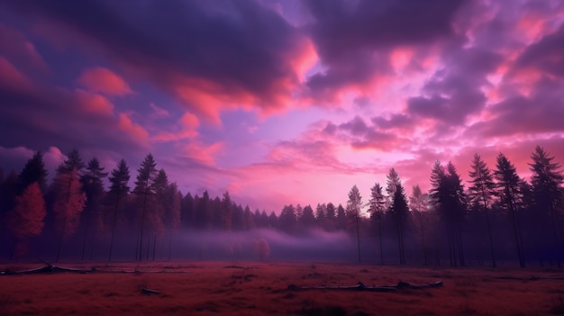 デジタルラベンダーの自然風景