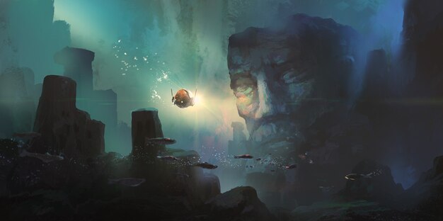 Digital painting, ancient civilizations that sank into the sea.