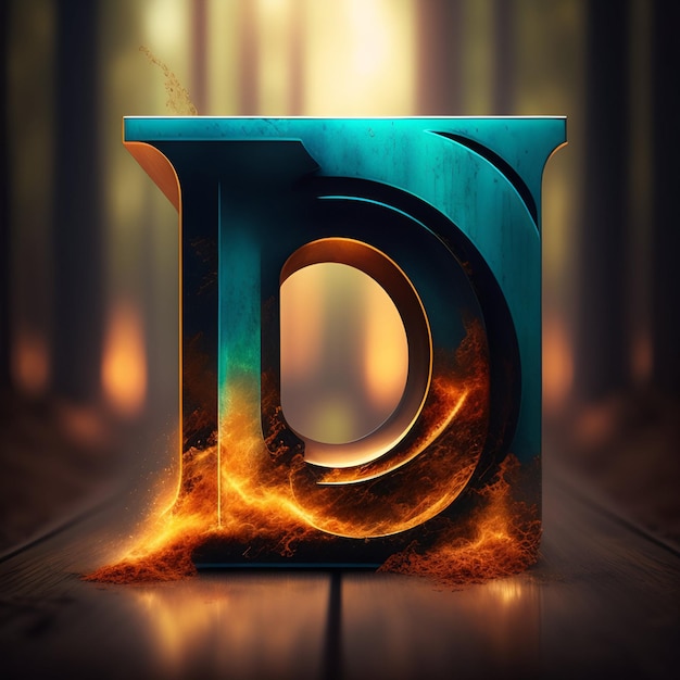 A digital painting of a fire and the letter d.