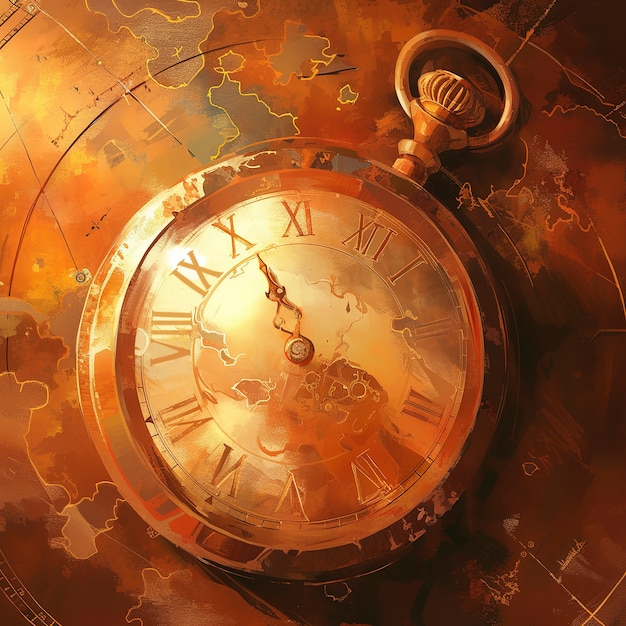 Free photo digital painting of old clock