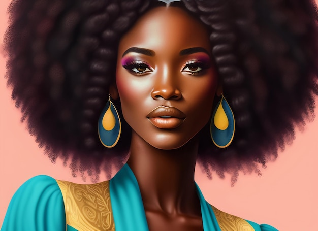 A digital painting of a woman with curly hair.