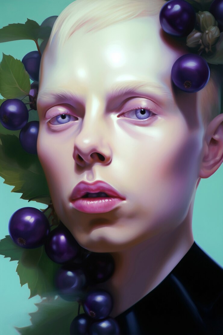 Free Photo digital portrait with grapes