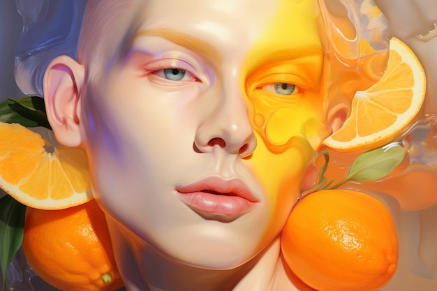 오렌지색으로 된 디지털 초상화
