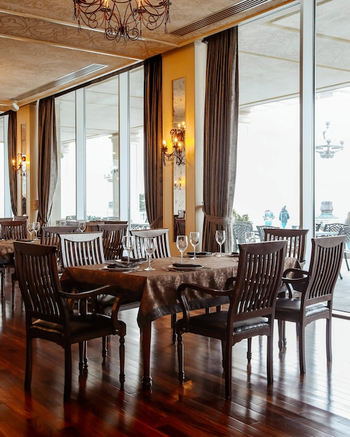 Dining table with chairs and tableware