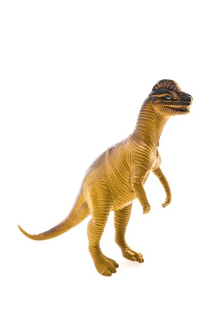 白地に恐竜のおもちゃ