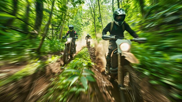 モーターサイクルの冒険のスリルのためにレースやサーキットに参加するダートバイクライダー