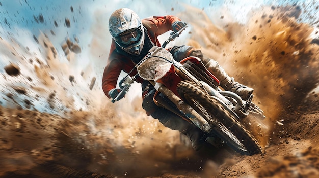 Free photo dirt bike rider with his motorcycle racing in circuits for adventure