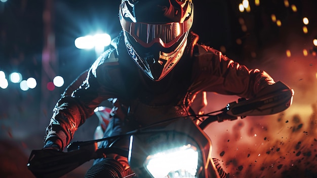 Dirt bike rider with his motorcycle racing in circuits for adventure