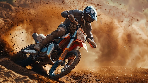 Free photo dirt bike rider with his motorcycle racing in circuits for adventure