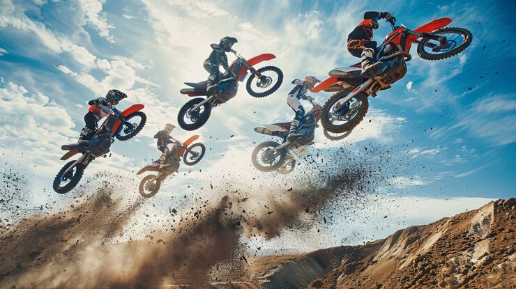 Free Photo dirt bike rider with his motorcycle racing in circuits for adventure