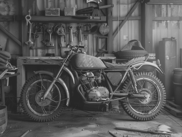 Dirt bike in workshop