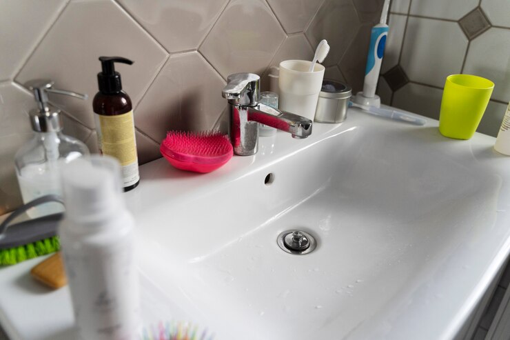 Free Photo dirty home concept with messy bathroom high angle