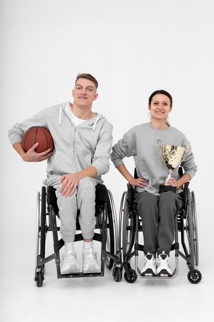 Disabled basketball players being victorious