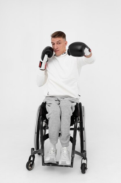 Disabled boxing player in a wheelchair