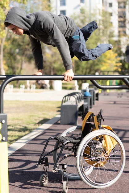 Disabled man training full shot